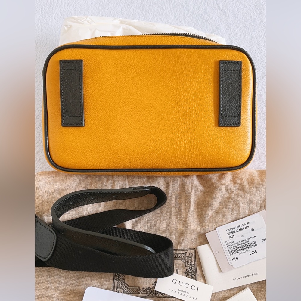Authentic Gucci 100 Centennial music is mine yellow leather Waist bag belt bag - Picture 2 of 16